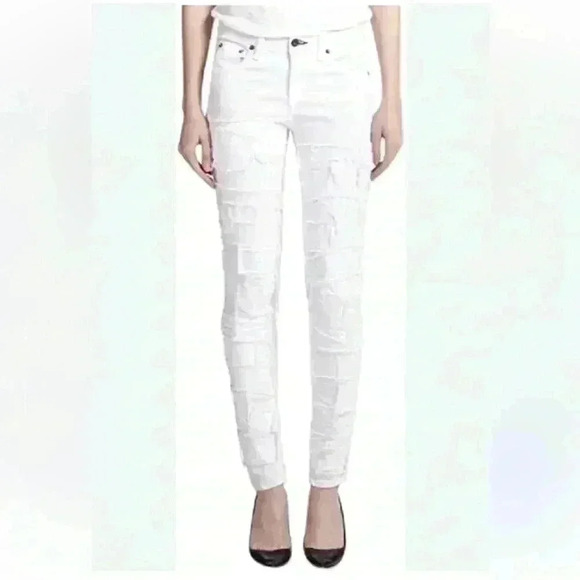 RAG +BONE TATTERED & PATCHED WHITE SKINNY JEAN SIZE 25 - Picture 1 of 9
